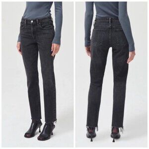 Agolde Womens 27 Low-Rise Lyle Relaxed Straight-Leg Jeans In Washed Black Denim